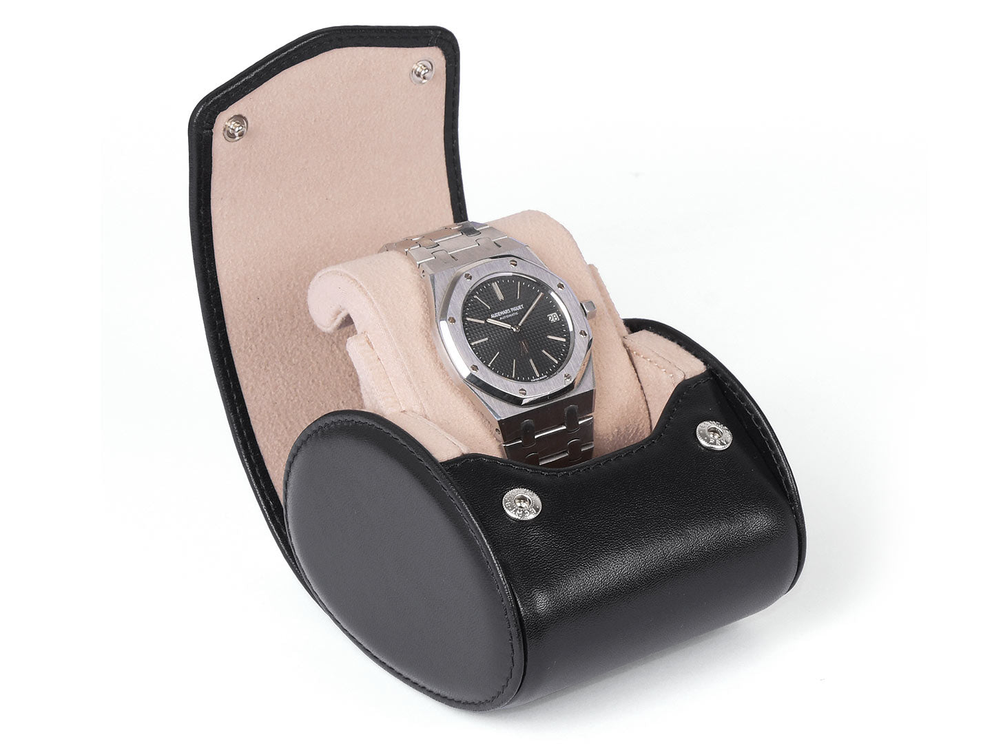 UHRENBOX - TRAVEL WATCH BOX - ECRIN MONTRE - STAND FUNCTION - BLACK LEATHER - CARAPAZ