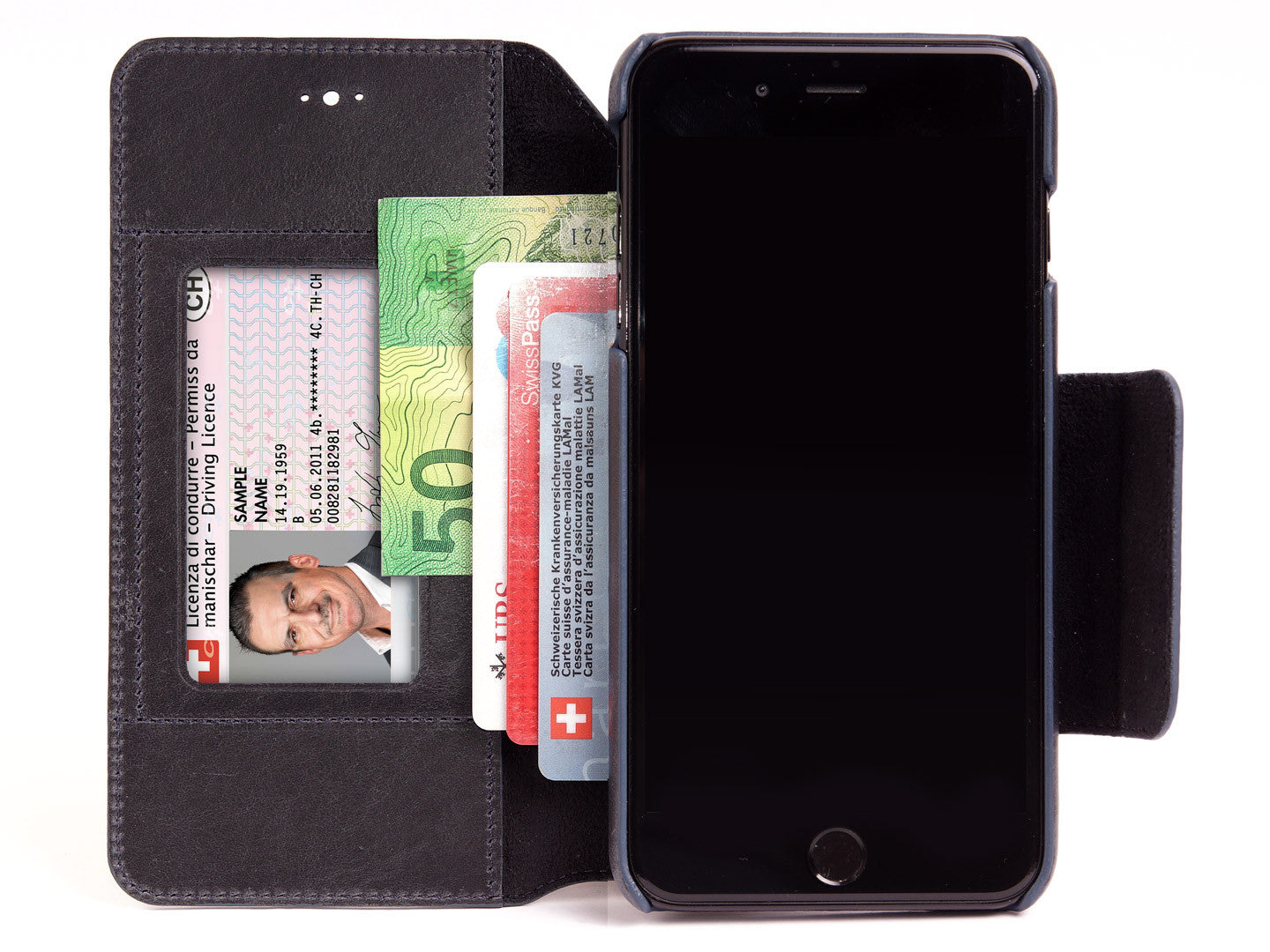 iPhone 7 / 8 Plus Wallet Case Black Vintage Leather - Carapaz