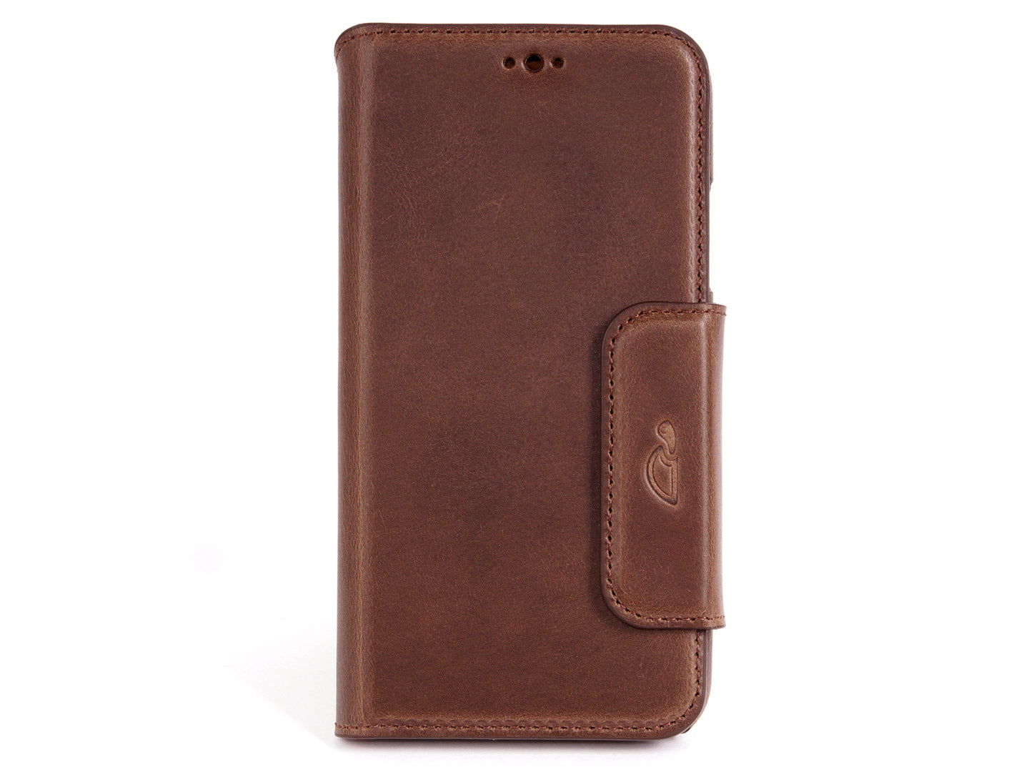 iPhone X leather wallet case - brown vintage leather - card slots - front - Carapaz