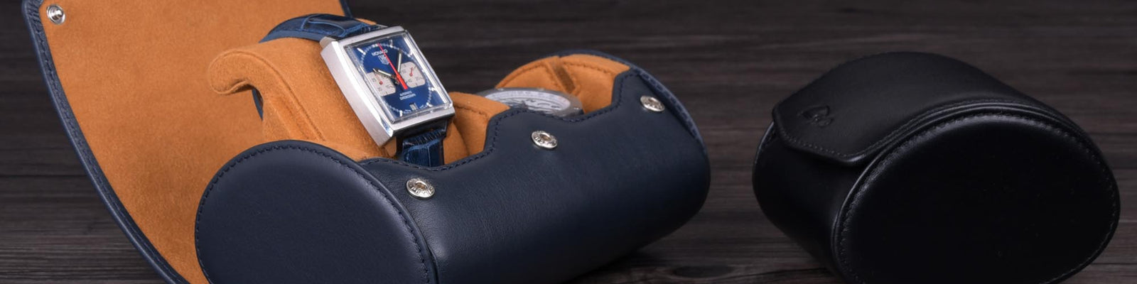 4-Watch Travel & Storage Roll - Blue Epsom Leather - Swiss Design - Carapaz