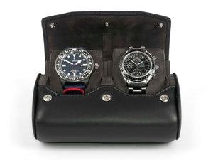2-Watch-box-black-leather-open-front-with-watches-Carapaz