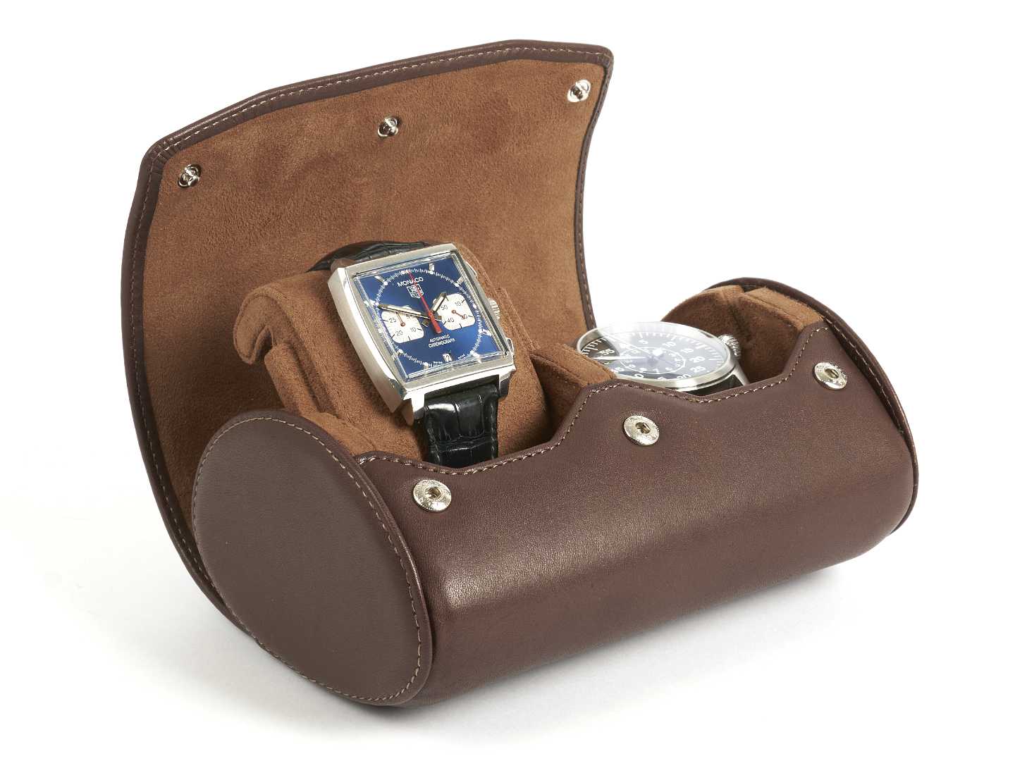 2-Watch-box-brown-leather-open-left-side-with-watches-Carapaz