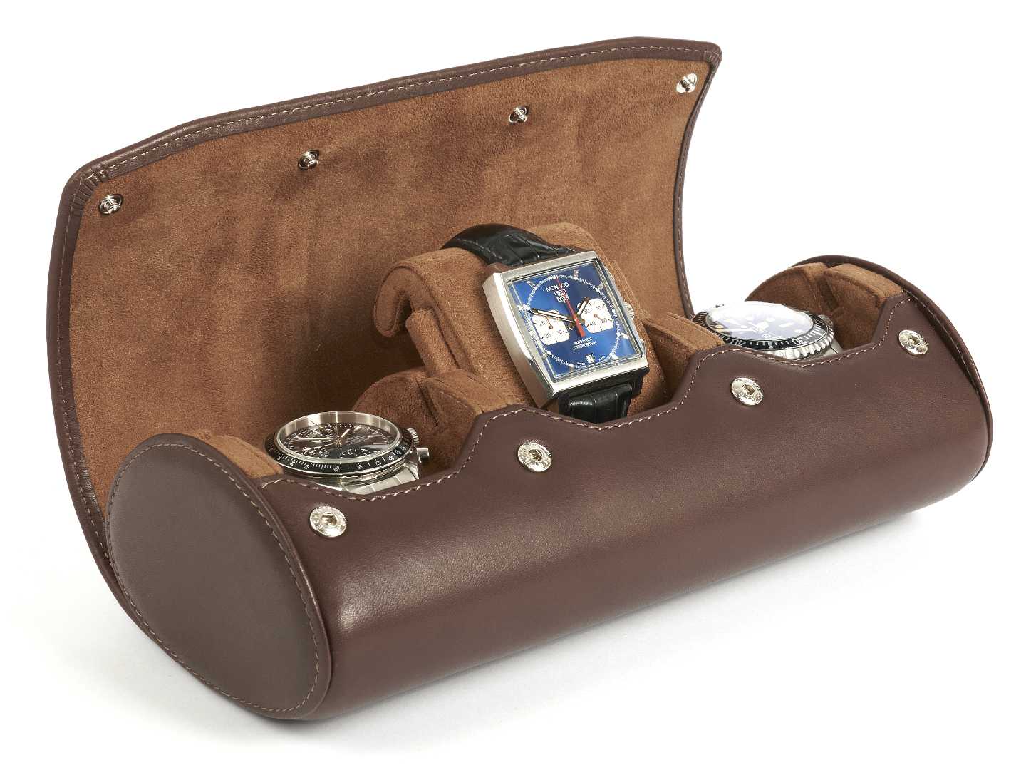 3-Watch-roll-brown-leather-open-left-side-with-watches-Carapaz