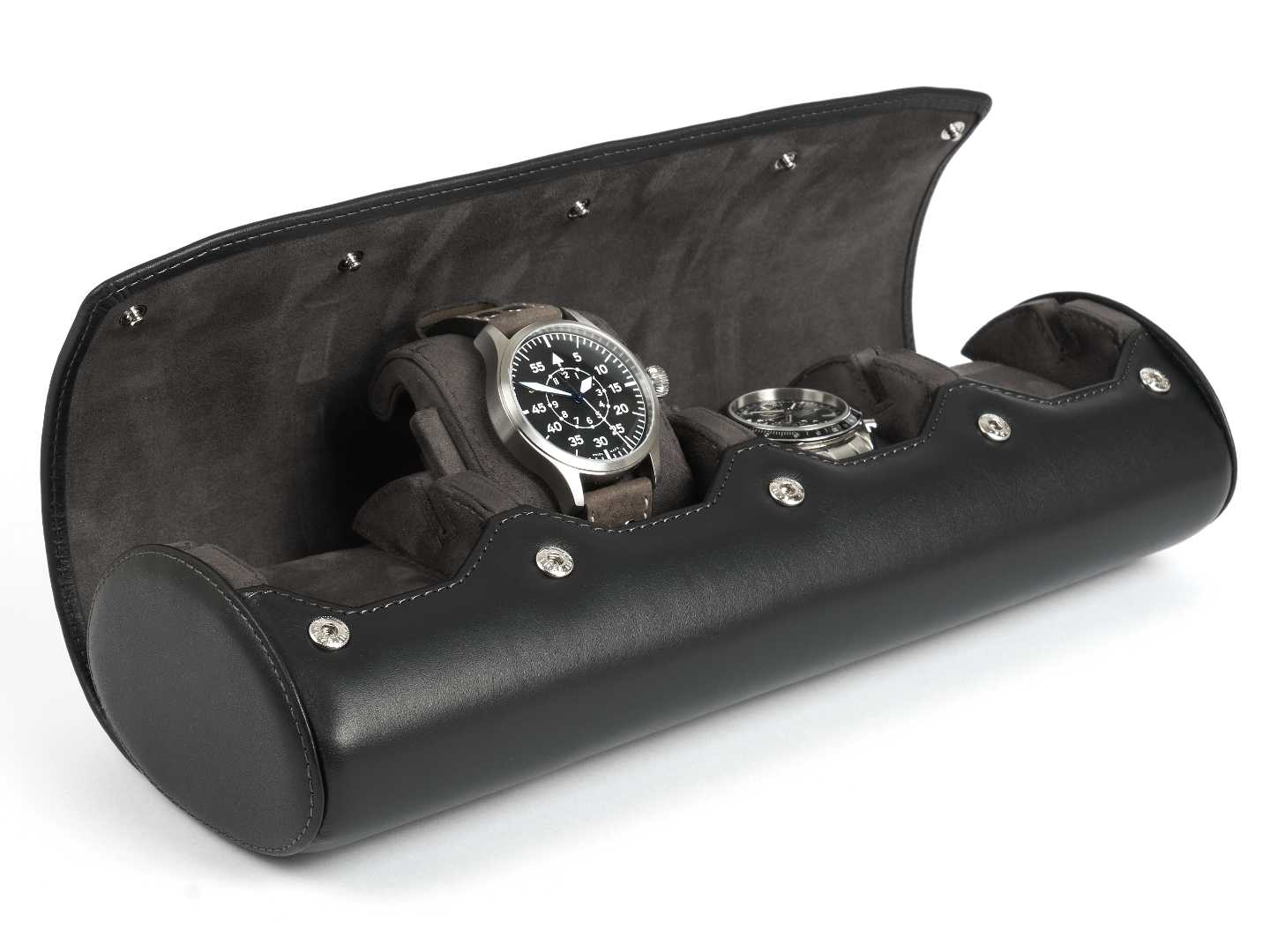 4-Watch-roll-black-leather-open-left-side-with-watches-Carapaz