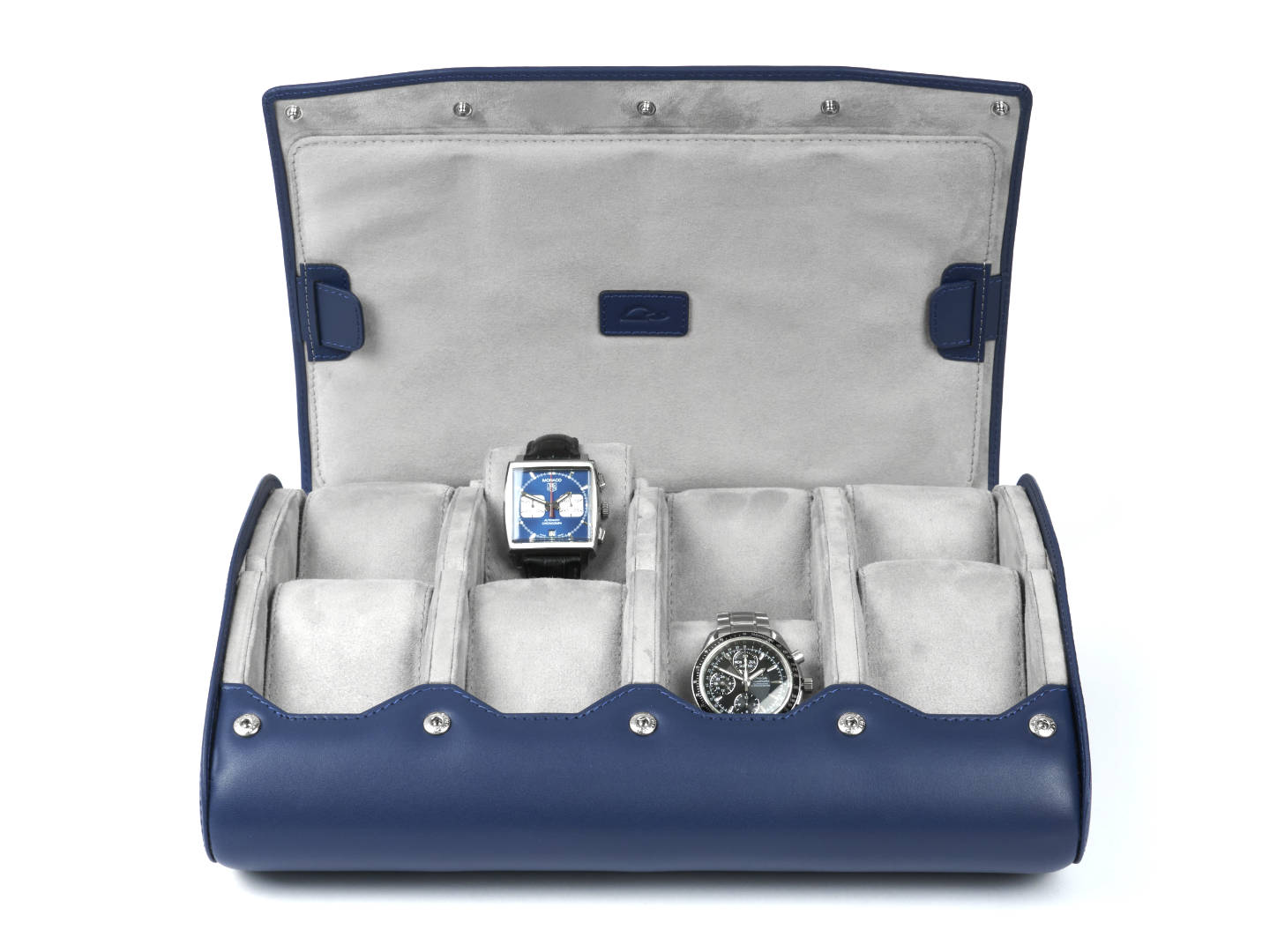 8-Watch-storage-box-blue-leather-open-front-with-watches-Carapaz