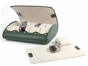 8-Watch-storage-box-green-leather-open-front-left-with-watch-pad-Carapaz