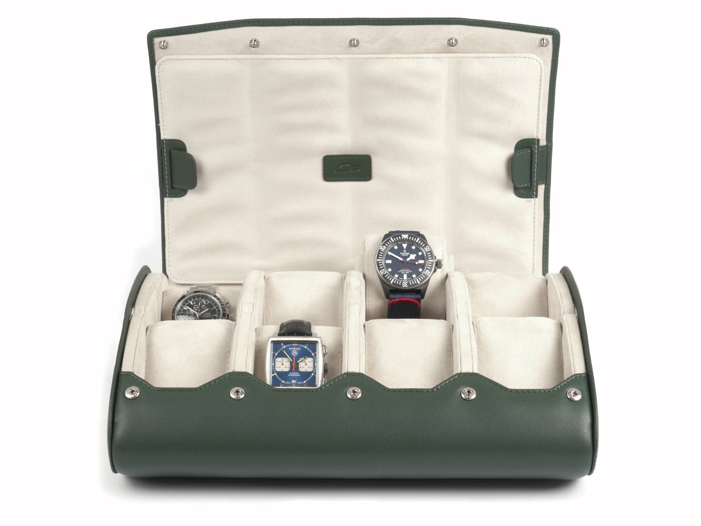 8-Watch-storage-box-green-leather-open-front-with-watches-Carapaz