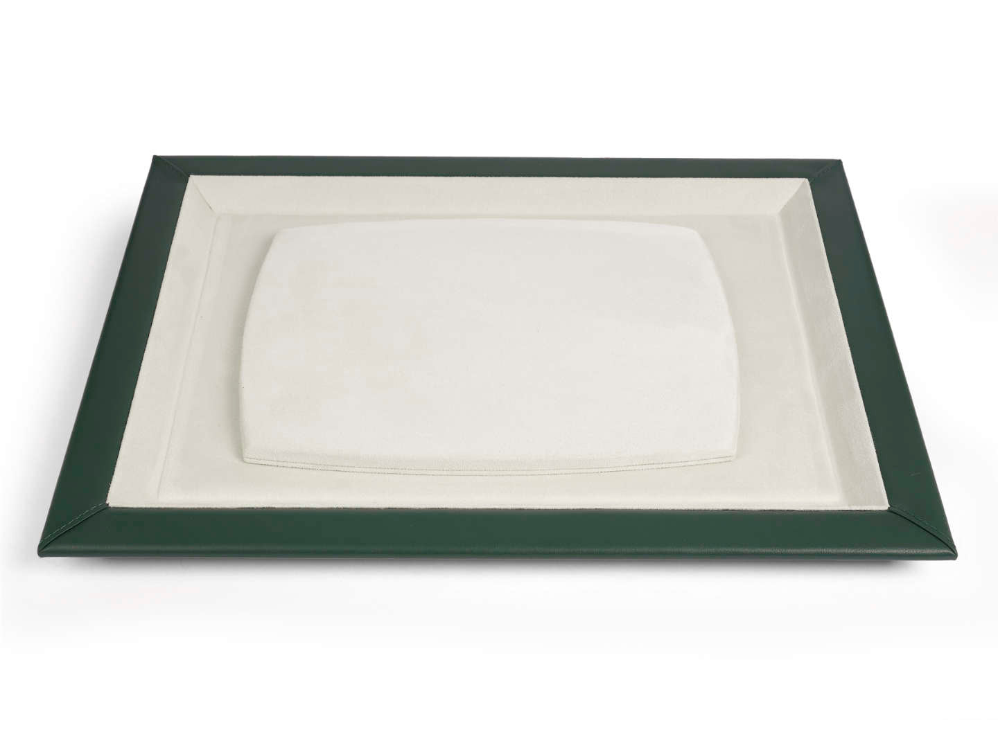 Rectangular green leather watch tray with ivory interior by Carapaz