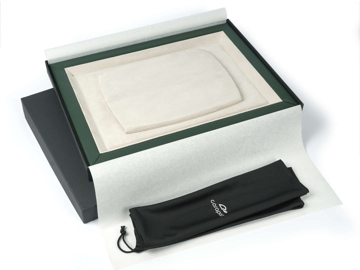 Green leather watch tray with packaging box and protection pouch