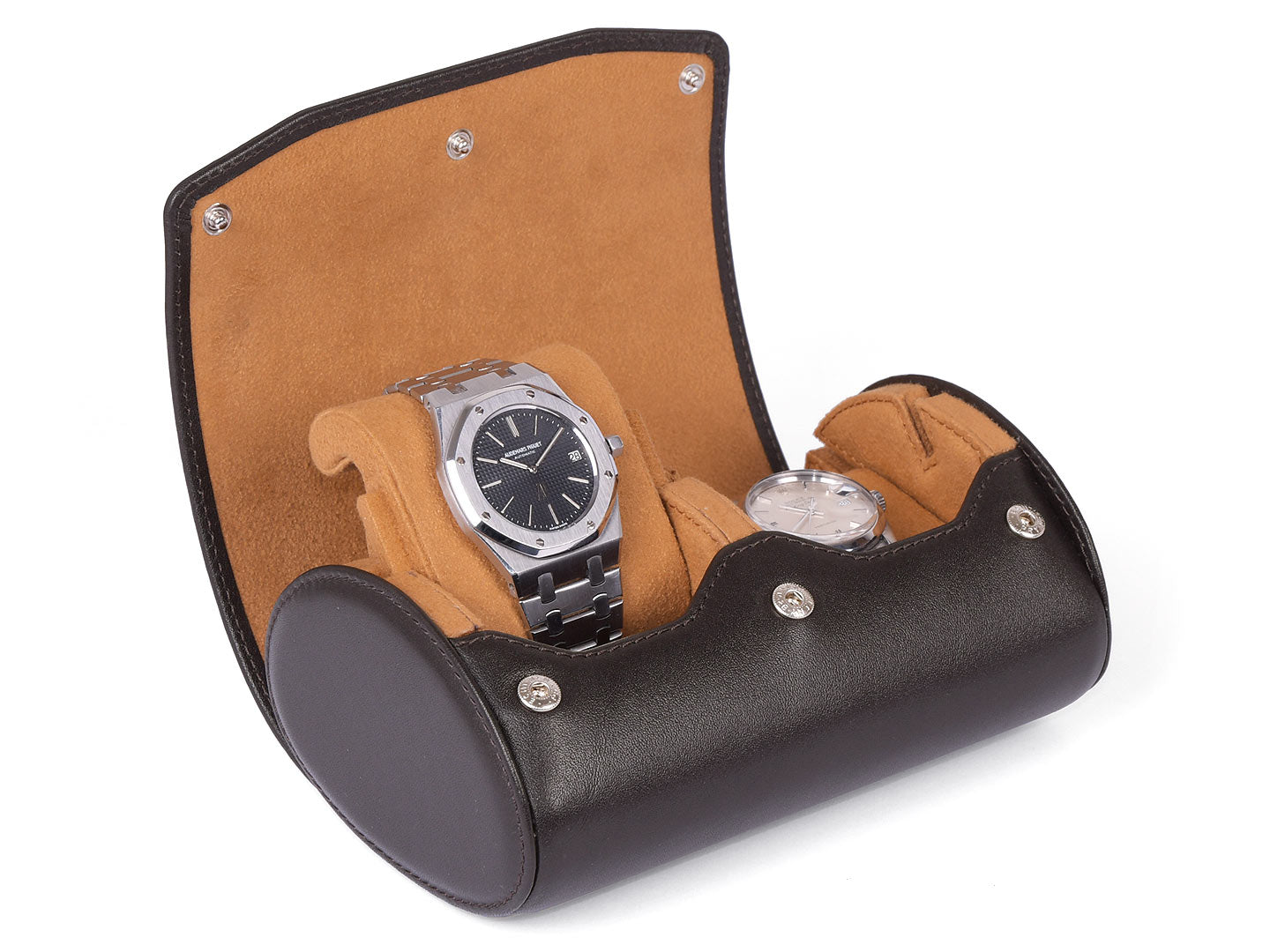 2-watches-box-with-watch-display-dark-brown-leather-CARAPAZ