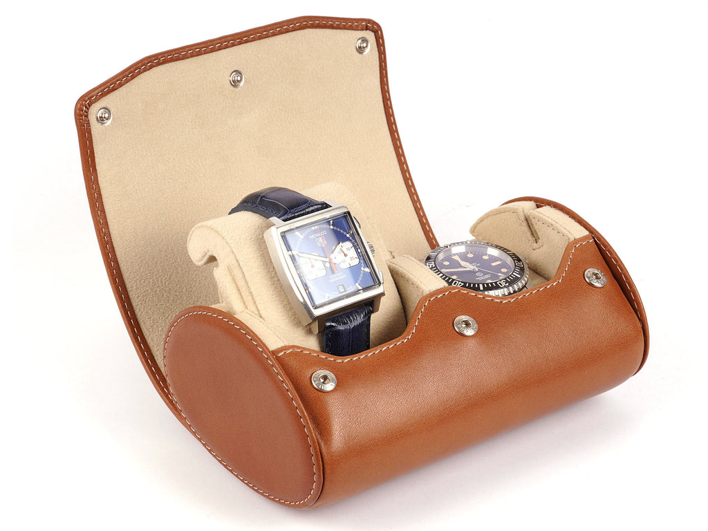 Travel Watch Box - Watch Pouch In Tobacco Brown Leather - Carapaz