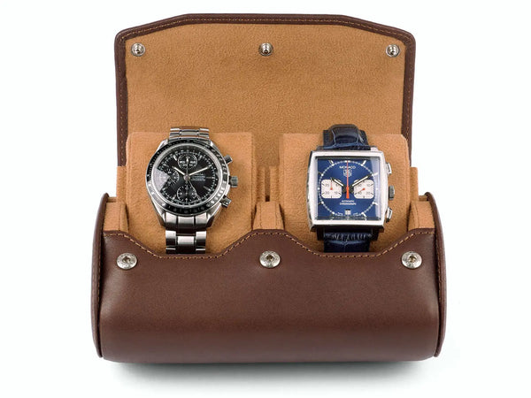 Two Watch Box Travel and Storage Leather Watch Box for 2 Watches - With Stand-Brown ...