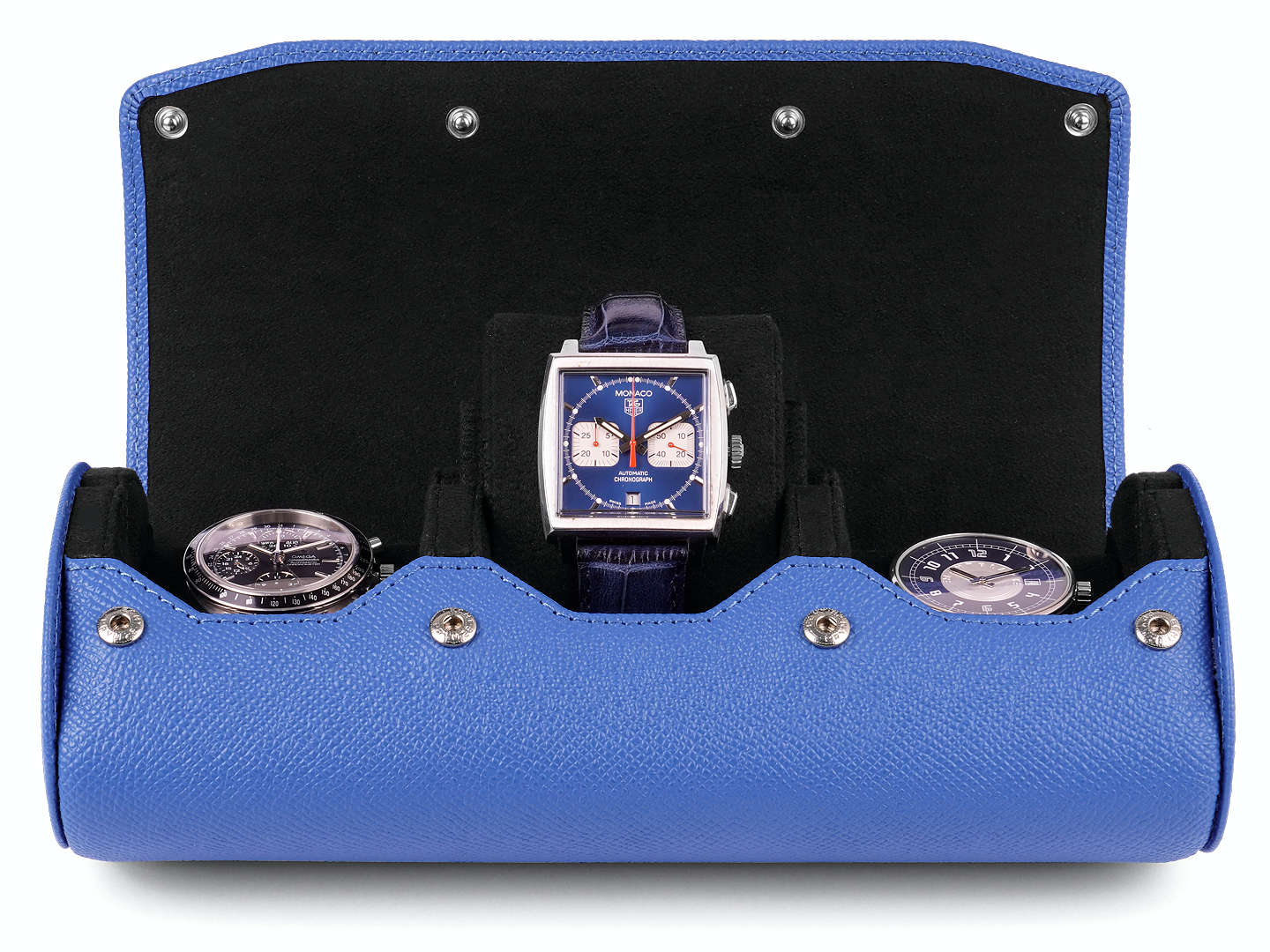 3_Watch_Box_Blue_Epsom_Leather_open_front_Carapaz