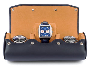3_Watch_Box_Navy_Blue_Leather_open_front_Carapaz