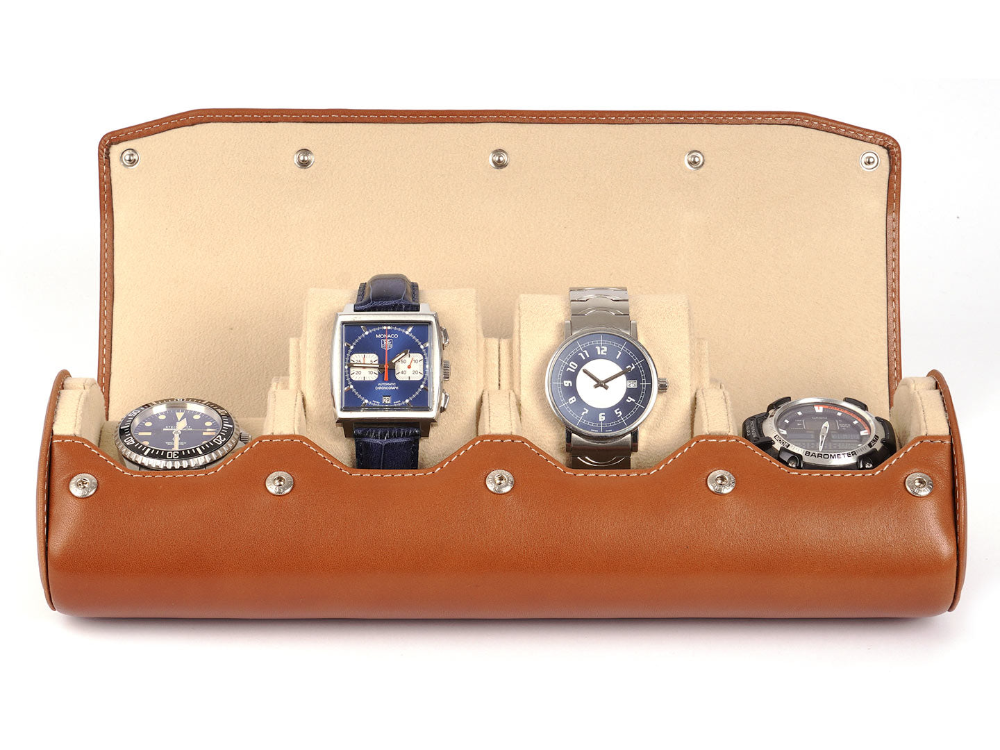 Watch Roll for 6 Watches - Tan - Smooth Leather