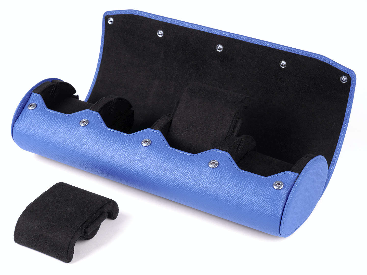 4-Watch Travel & Storage Roll - Blue Epsom Leather - Swiss Design - Carapaz
