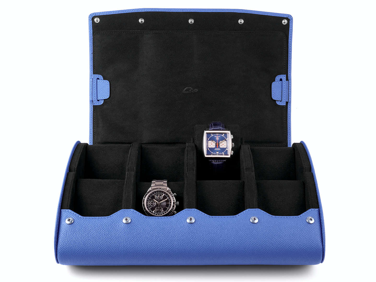 8_Watch_Box_Blue_Epsom_Leather_open_front_Carapaz