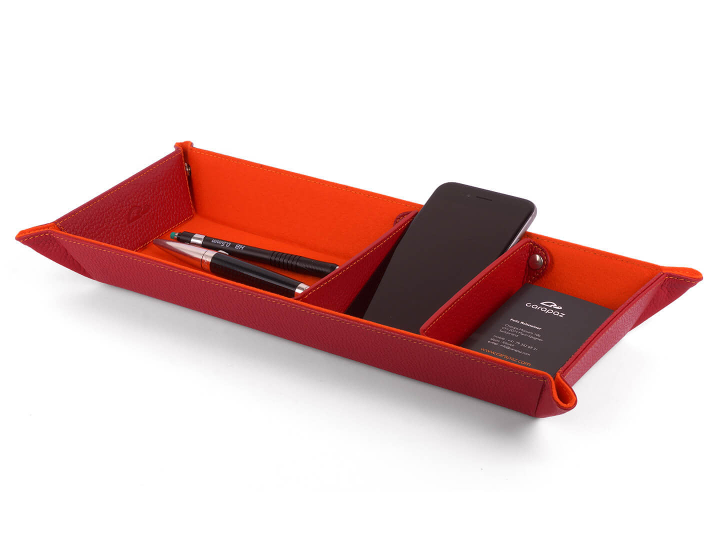Vide-poche cuir pot à crayons bureau cuir grainé rouge - avant stylos - Carapaz