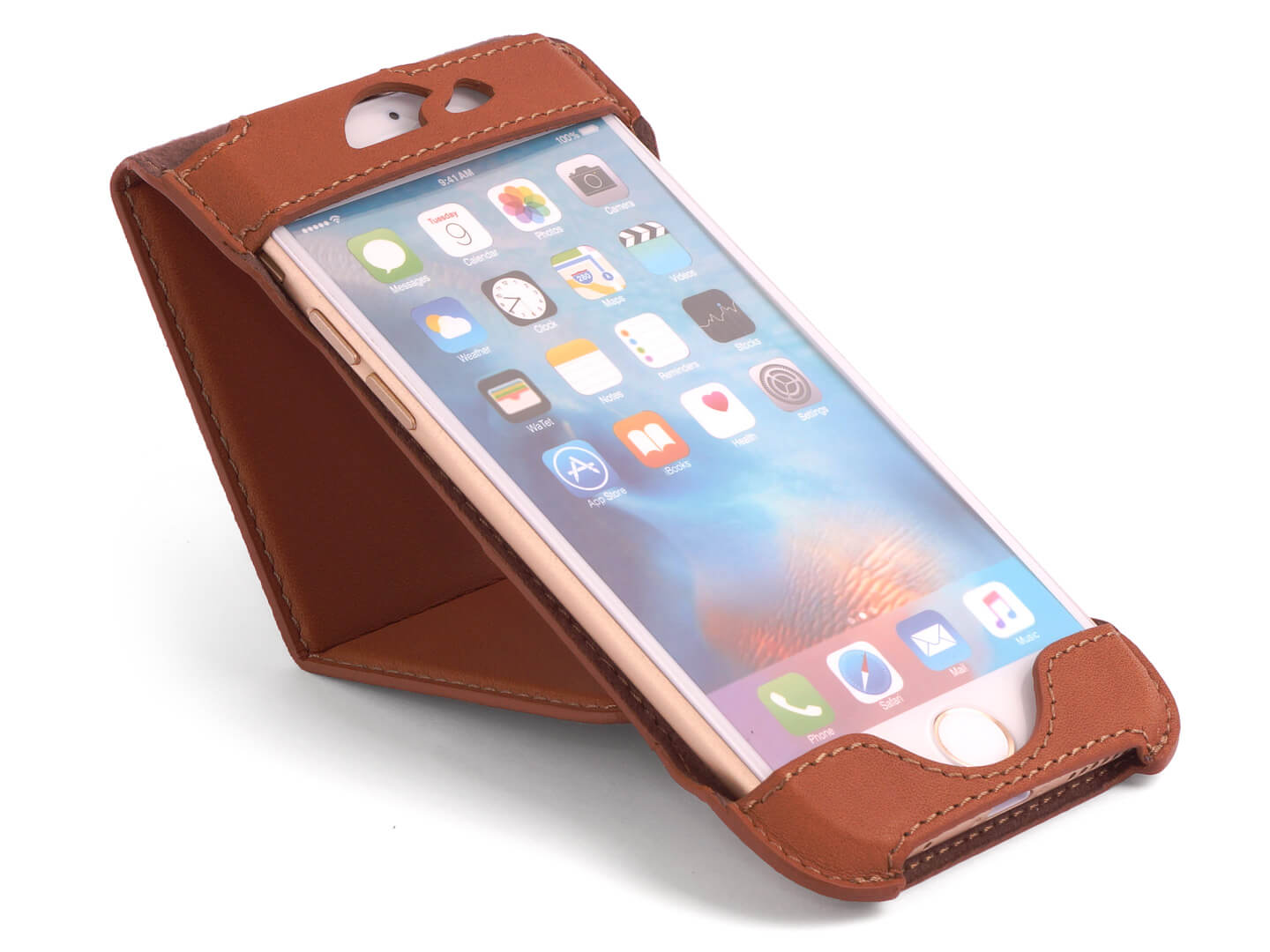 Flip Case iPhone 6 - Vegtan Leather - Stand Function - Card Slot - tan - Carapaz