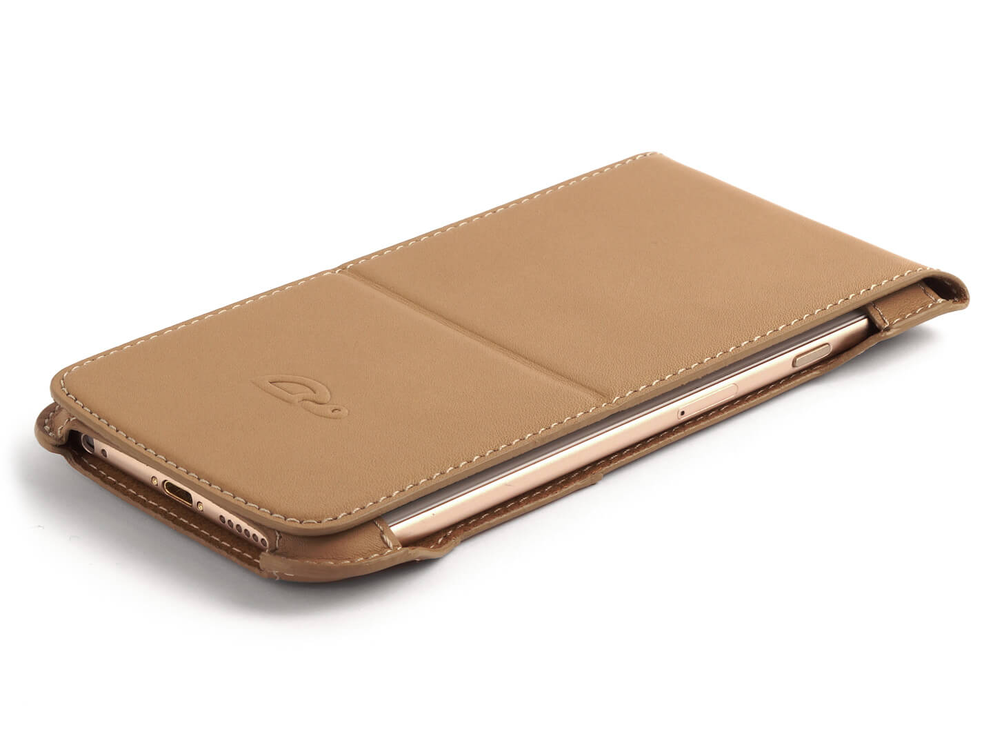 Leather Flip Case iPhone 6 Plus - Stand Function - Card Slot - Perspective - Camel - Carapaz