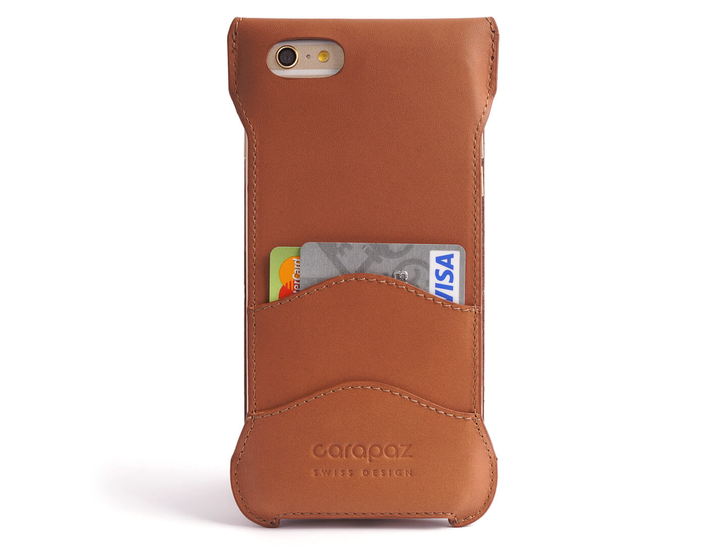 iPhone 6 Plus Flip Case - Vegtan Leather - Stand Function - Card Slot - rear - tan - Carapaz