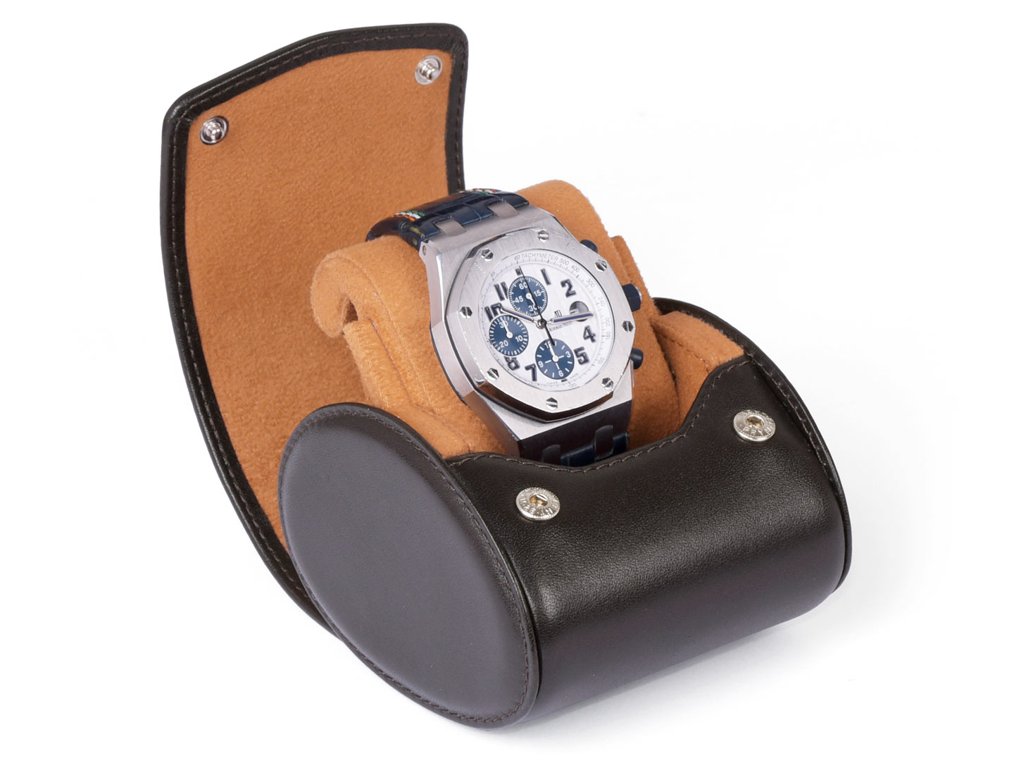 Watch-pouch-with-stand-function-brown-leather-CARAPAZ