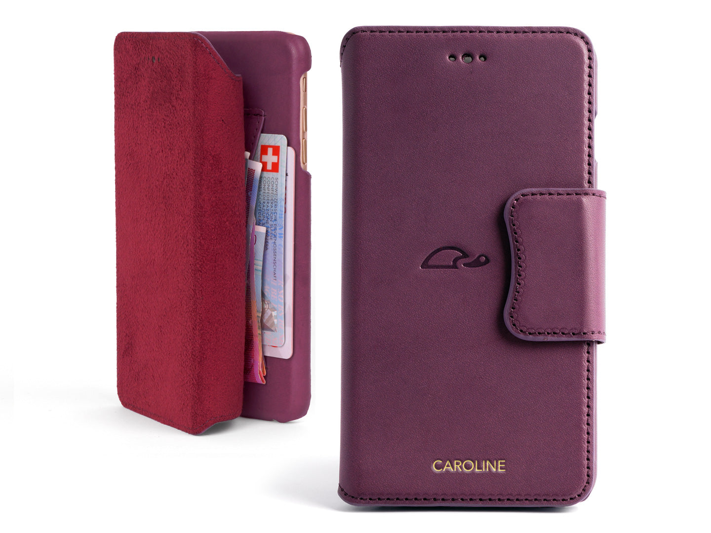 iPhone 6 Plus leather case - purple - wallet case - personalized - Carapaz