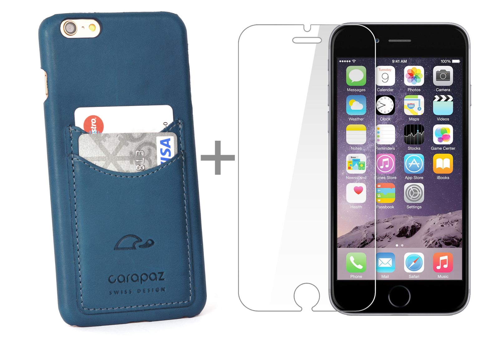 iPhone 6 Plus blue leather cover with card slots - Carapaz