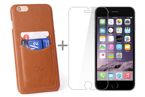 iPhone 6 Plus slim case leather - tan - cards slots - screen protecion glass included - Carapaz