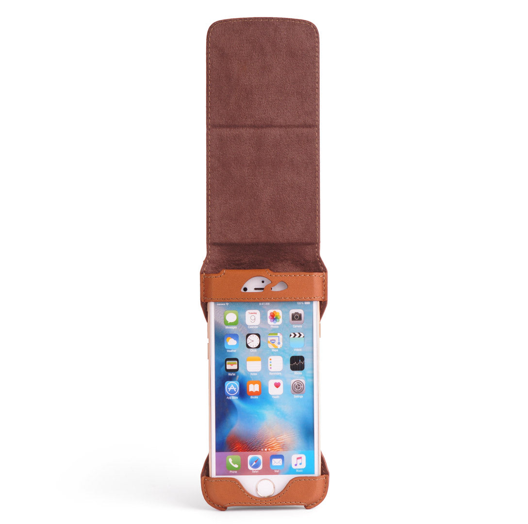 Flip Case iPhone 6 - Veg-tan Leather - Stand Function - Card Slot - open - tan - Carapaz