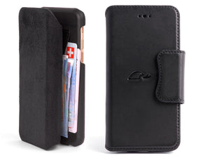 Leather wallet case black - iPhone 6 Plus - Carapaz