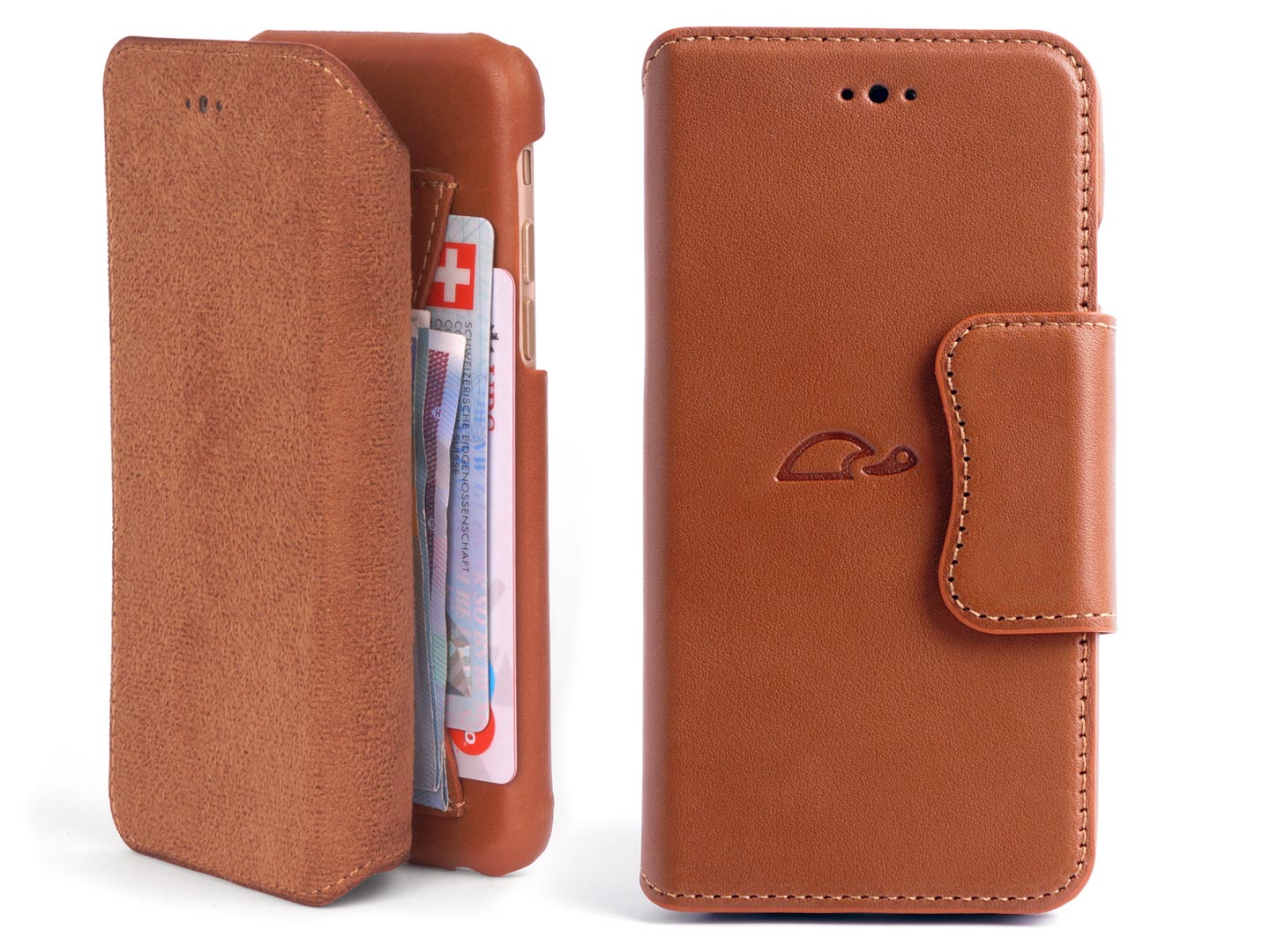 Wallet case iPhone 6 - leather - tan - cards - cash - Carapaz