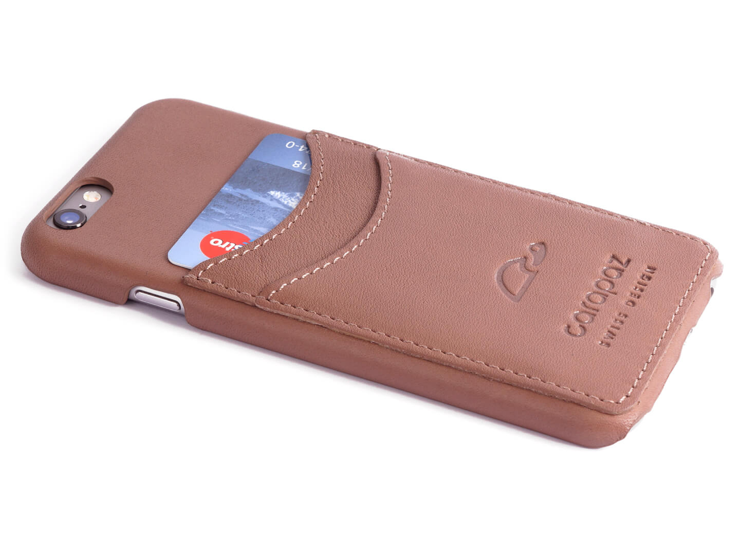 Leather cover iPhone 6 with credit cards pockets - rosy brown - Carapaz