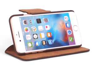 iPhone 6 / 6 Plus Leather Wallet Case with Cards Pockets - DARK BROWN