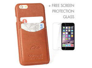 Leather wallet slim case iPhone 6 - credit cards - tan - Carapaz