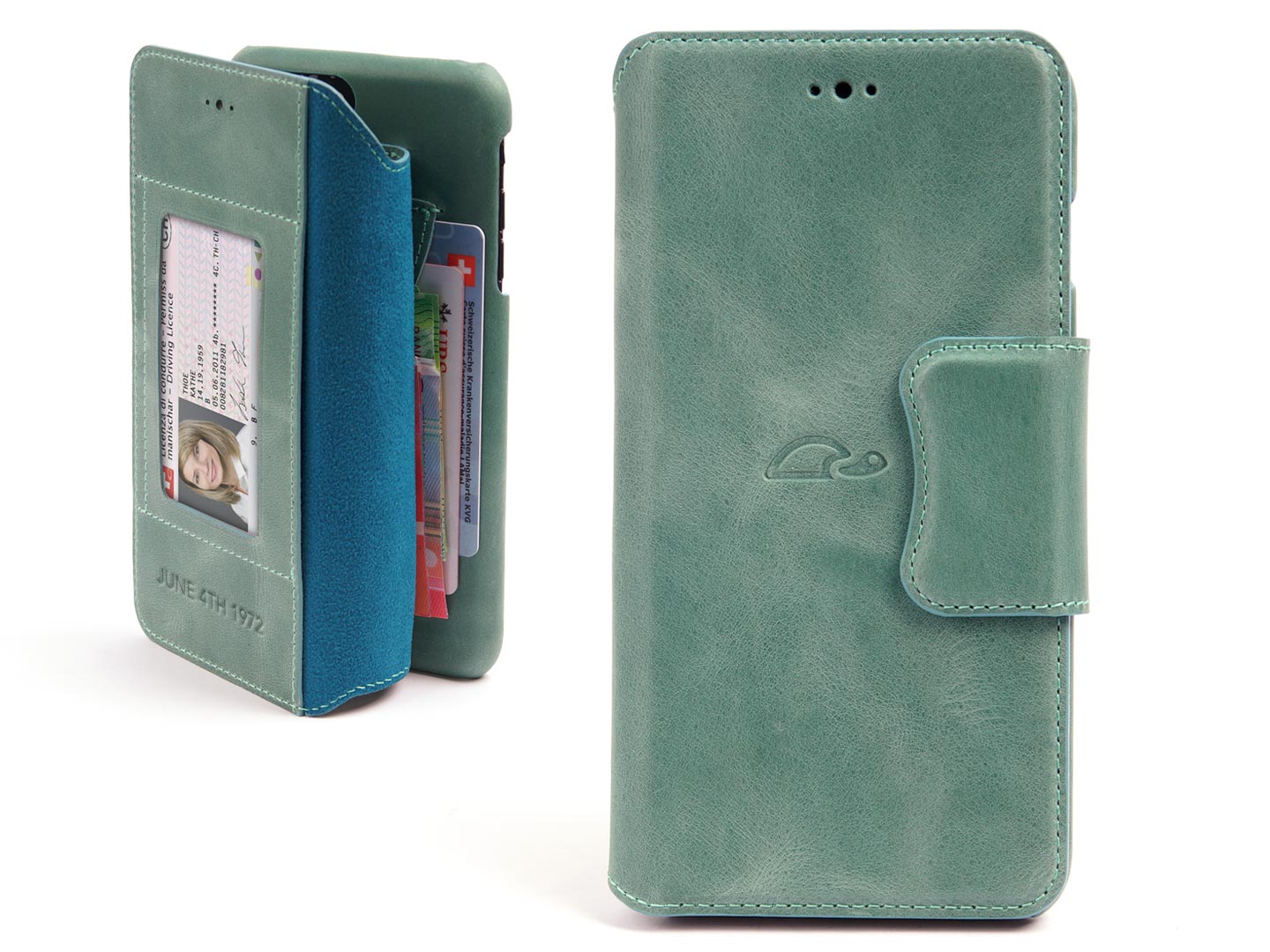 Leather wallet case iPhone 7 / 8 Plus - turquoise green - Carapaz