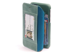 iPhone 7 / 8 leather wallet case - turquoise green - cards - Carapaz