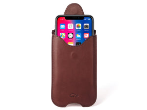 iPhone X / Xs / 11 Pro Leather Pouch - Protective Sleeve Case - Brown Natural Leather - open - Carapaz