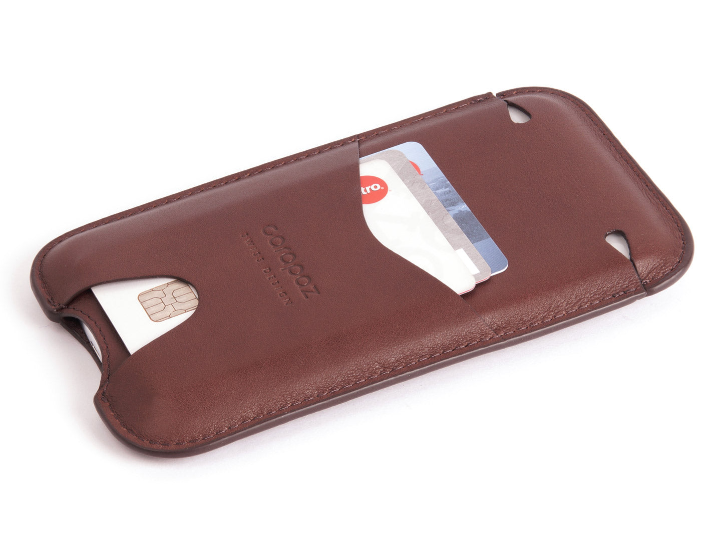 iPhone X / Xs / 11 Pro Leather Pouch - Protective Sleeve Case - Brown Natural Leather - rear cards - Carapaz