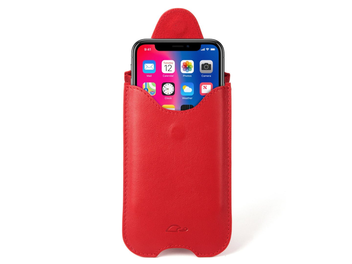 Leather pouch iPhone X / Xs / 11 Pro - Red Leather Cover - Sleeve Case - open - Carapaz