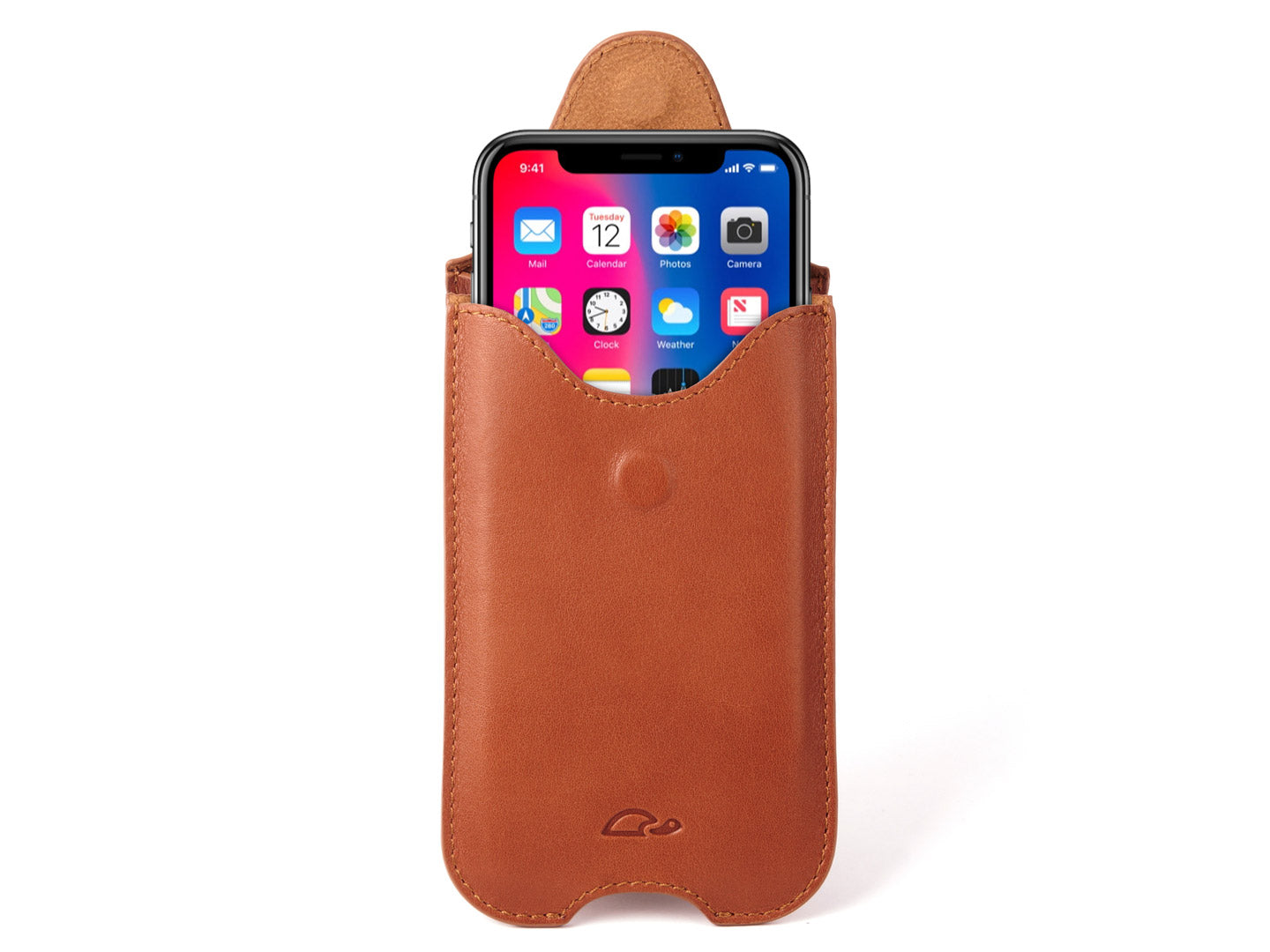 iPhone X / Xs / 11 Pro sleeve case - protecive leather pouch - tan - open - Carapaz
