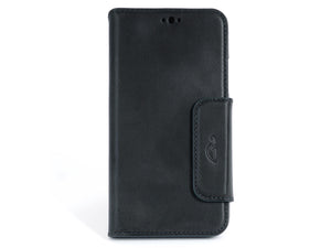 iPhone X leather wallet case - black vintage leather - card slots - front - Carapaz
