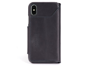 iPhone X Vintage Leather Cover with Cards Pockets - BLACK (ANTHRACITE)