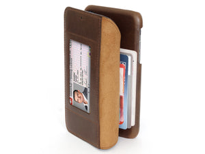 iPhone X leather wallet case - brown vintage leather - card slots - open - Carapaz